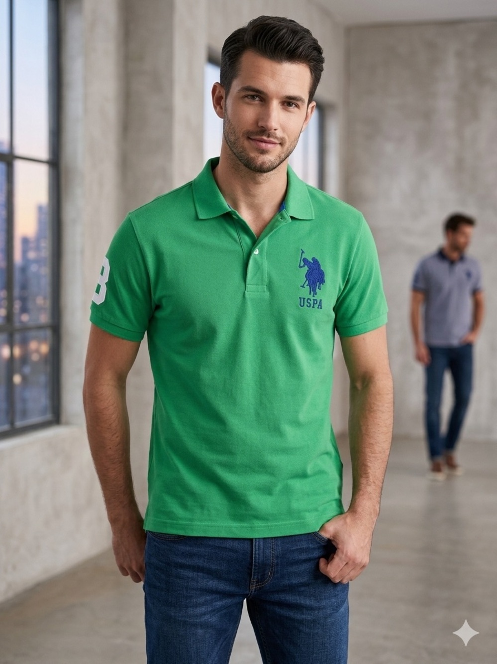 U.S. Polo Assn. Bright Green Polo with Navy Embroidered Logo Medium